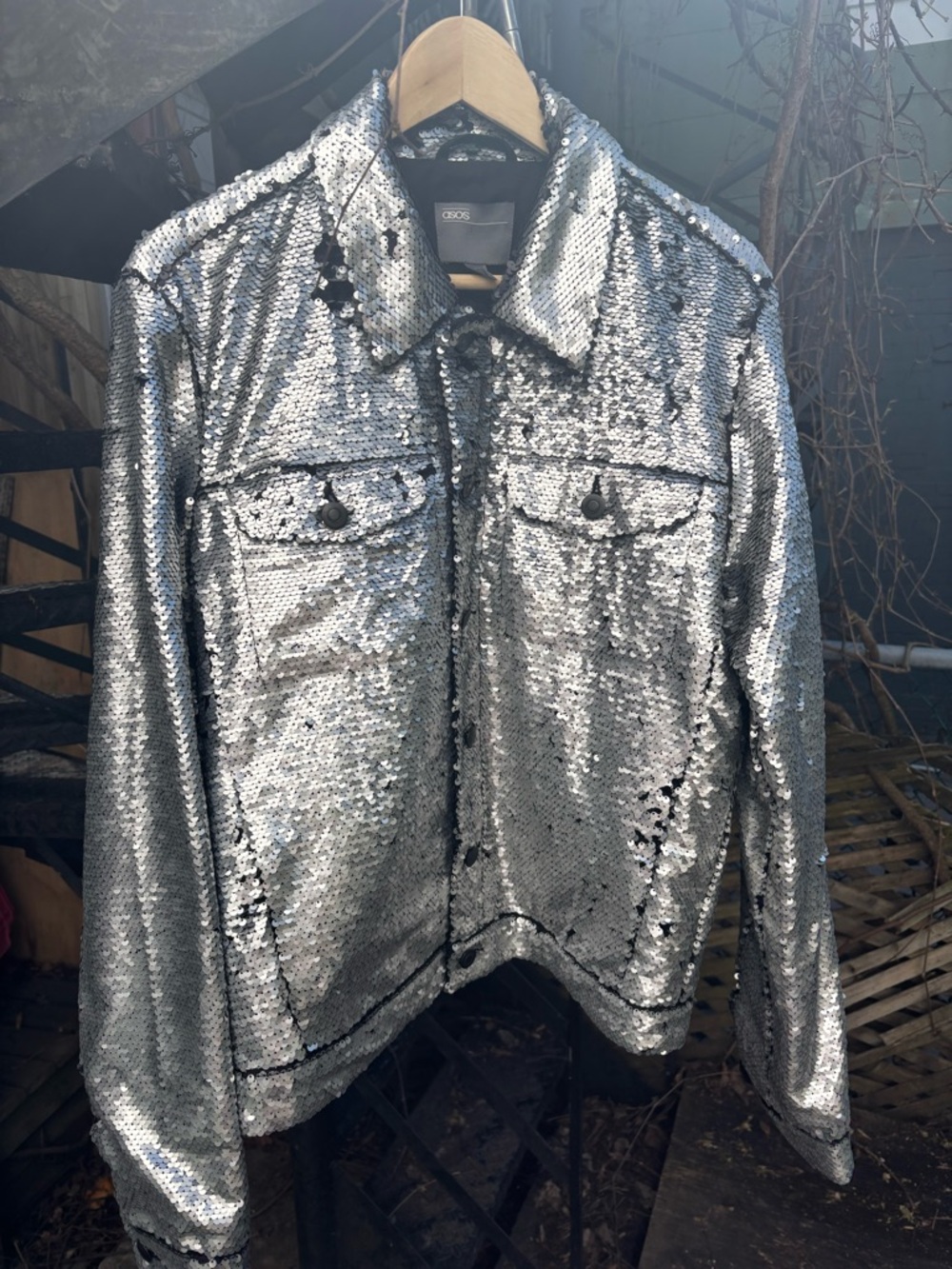 ASOS Silver Sequin Jean Jacket